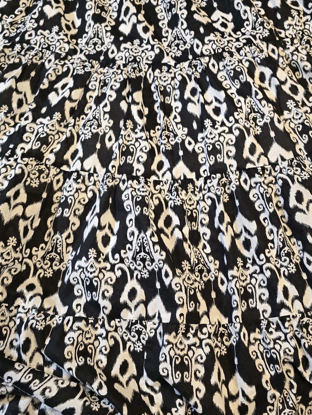 Christopher & Banks Black White Ikat Damask Tiered Maxi Skirt S 100% Cotton - Picture 5 of 7